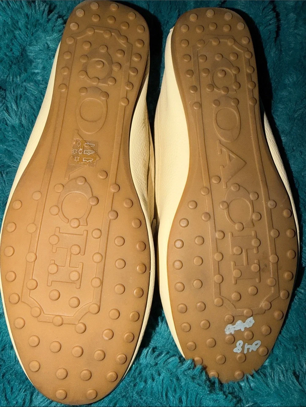 Coach Cream Leather Slip-On Loafers with Silver Metal Plaque 9.5